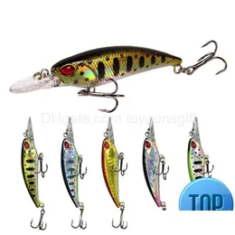 Iscas de iscas 1 PCS Minnow Fishing Lure 75mm 5g 3d Eyes Mankfish Bait Wobbler Plástico Artificial Tackle Drop Drop Sports Out Dhtn5