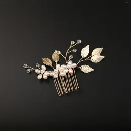 Hair Clips Pearl Flower Alloy Chopsticks & Leaf Bun Maker Tiara For Banquet Wedding Gown FS99