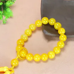 Strand 14mm natürliche gelbe Jade -Armband Männer Frauen fein Schmuck echte Myanmar Jadeit Perle Quaste Buddhist Rosenkranzarmbänder Armreifen