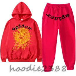 Brilliant Red Hip Hop Athleisure Suit Young Thug 555 Män kvinnor hoodie högkvalitativ skumtryck spindel web grafisk rosa tröjor tröjor