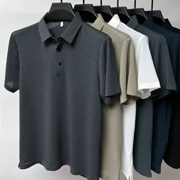 Polos masculinos Cool Down Verão Camiseta Malha Gelo Seda Manga Curta Camiseta Colar Sólido Cor Polo Metade Homens Roupas 230817