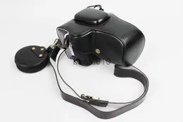 Acessórios para bolsas de câmera New Luxury PU Leather Case Bag para Canon EOS 200D Capa com Mini Bolsa Strap Design de bateria removível HKD230818