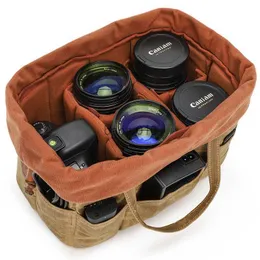 Kamera Çanta Aksesuarları Fotoğraf DSLR Tuval Taşınabilir İç Astar Ekler Kampartment Kamera Aksesuarları Canon Nikon HKD230817 için Seyahat Depolama Çantası
