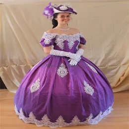 Retro renesansowe fioletowe sukienki Quinceanera 2023 Cosplay Costume Prom Sukienka z koronkowym krótkim rękawem Słodka 15 sukienek de vestidos 15 anos elegancka impreza formalna