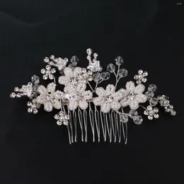 Hårklipp pärla blommor hårnål sidokam handgjorda silverfärginsatser kammar enkel tjej huvudbonkt bröllop brud huvud smycken för kvinnor