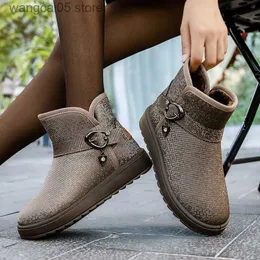 부츠 여성의 반짝이는 스팽글 방수 눈 부츠 2023 새로운 따뜻한 두꺼운 플러시 플랫폼 겨울 발목 부츠 여자 안티 슬립 면화 신발 T230817