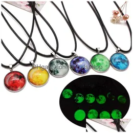 Pendant Necklaces Fashion Single Sided Glass Ball Star Glowing Handmade Time Gem Universe Necklace Uni Luminous Planet Jewelry Gift Dr Dh7Vp