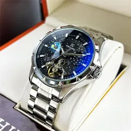 Нарученные часы Aokulasic Top Brand Mens Mens Fashion Automatic Watch Man Механические часы роскошные кожаные часы Relogio Masculino 2023