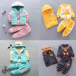 Clothing Sets 1-5 Years Baby Boys And Girls Set Children Hooded Cartoon Bear Outerwear Tops Pants 3PCS Kids Toddler Warm Costume Suit