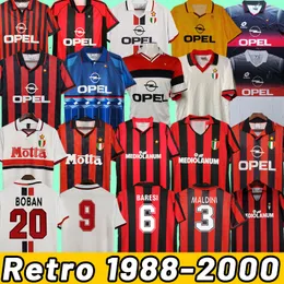 Camisas Retro Jerseys de futebol Maldini van Basten Football Kaka Inzaghi Milan Pirlo Shevchenko Baggio AC Milans 88 89 90 91 92 93 94 95 96 97 98 99 00 1995 1999 2000 2000