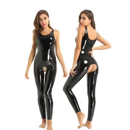 Sexy Set Womens Ladies Body Latex Teddies Leather Open Crotch Rubber Sissy Bodystocking Crotchless Jumpsuit for Parties Clubwear Costumes 230817