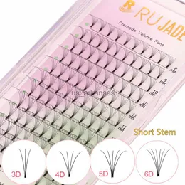 False Eyelashes Rujade Short STEM Precade Volume 팬 3d 5d 6d 6d 믹스 짧은 평면베이스 사전 러시아 볼륨 속눈썹 확장 메이크업 Cilio HKD230817