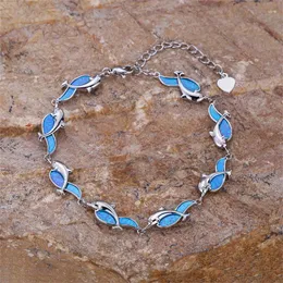 Link Bracelets Dainty Ocean Animal Small Dolphin Bracelet Blue Fire Opal Stone Chain For Women Summer Beach Jewelry Girlfriend's Gift