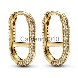 Charm Authentic 925 SterlSilver EarrRose Golden Shine Pave Link EarrWith Crystal EarrFor Women Gift Fashion Jewelry J230817