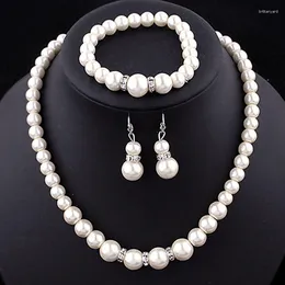 Orecchini di collana set all'ingrosso africano gioielli classici imitazione collana perla/orecchino/bracciale per la sposa parure bijoux femme