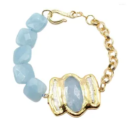 Strand Guaiguai Schmuckplatz Aquamarine Jades Kultivierte weiße Perle Biwa Kettenarmband handgefertigt für Dame