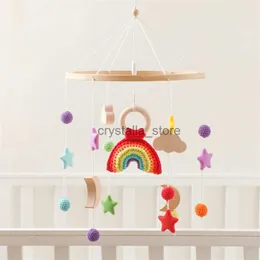 Baby Wooden Bed Bell Toys Rainbow Rocket Rattles Hanging Pendant Newborn Toys Crib Bracket Education Montessori Toys HKD230817