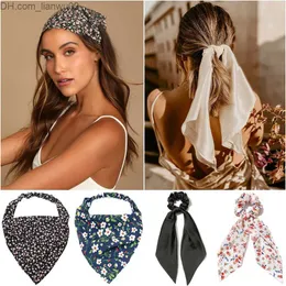 Fasce 2023 chiffon stampato fiore bandana sciarpa per capelli fascia da donna vintage lungo nastro calzini spiaggia bandana accessori per capelli Z230817