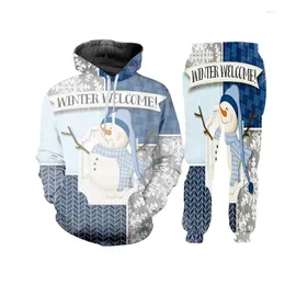 Erkekler Trailsits CJLM Erkekler/Kadınlar Evrensel Noel Hoodie Pantolon Set Snowman Sweater Street Sıradan Stil