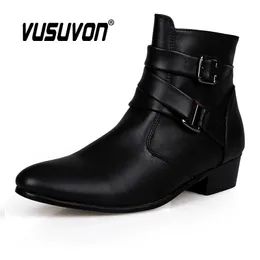 Buty Vusuvon Mass Men Spring Autumn Piint Stop Wysokość wzrostu Chelsea kostka Western High Top swobodne buty pu skóra 230817