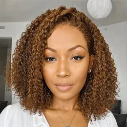 Curly Bob Wig 13x4 Lace Short Wig Trendy Mix Color Brown Wear Go Glueless Wig Human Hair Pre Cut Wig for Women 220%density