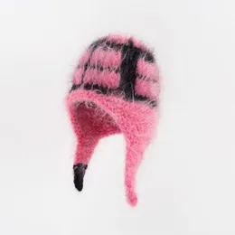 Шляпы для ловцов вязаные волосы для молочных шляп с ушными шляпами русские зимние кепки меховые шляпы шерсть шерсть женский бомбар