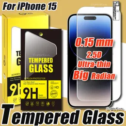 0,15mm Ultra-F-Fim 2,5D Protetor de tela de vidro temperado de alta ponta para iPhone 15 14 13 12 11 Pro Max 8 7 6 Plus SE2 SE3 Super Big Arc Plasma Oiling Film com caixa de papel