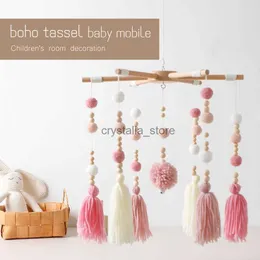 1pcs New Boho Wood Baby Crib Rattle Toys Tassels Wooden Bed Bell Bracket 북유럽 교수형 장식 액세서리 선물 HKD230817