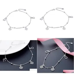 Anklets Drop Delivery 2021 Miqiao Bracelet Ankle Women 925 Sterling Sier Foot Body Chain On Leg Ladies Jewelry Leaf Love Simple Summer Dhlwu