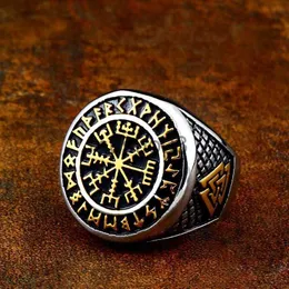 Band Rings Viking Slavic Compass Ring Steel Warrior Ring Men Retro Trend Pendant Casual Party Jewelry Gift Men Ring J230817
