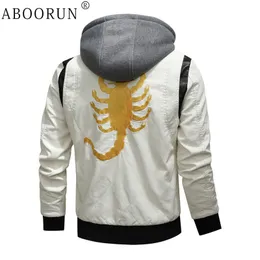 メンズジャケットAboorun Men Fashion Pu Jackets Scorpion EmbroideryパッチワークコートFaux Leather Coat Male Outerwear 230816