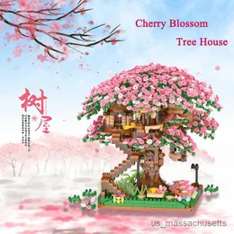 Bloki 2138PCS Pink Cherry Blossom Model Build Building Miniaturowy Cherry Tree House Zespół Brick Brick's Christmas Prezent Toy R230817