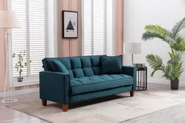 Sofá de cor sólida de venda quente e fácil montar 2 lugares móveis de sofá de linho respirável, azul escuro