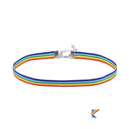 Chokers Gay Pride Rainbow Choker Halsband för män Kvinnor och spetsar Chocker Ribbon Collar med Pendant LGBT Jewelry Drop Delivery Neck N DHSUY