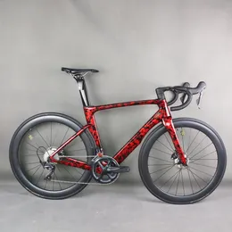 완전한 숨겨진 케이블 디스크 브레이크 도로 완전한 자전거 TT-X36 Ultegra R8020 유압 그룹 세트 탄소 휠 세트 붉은 물 잔물결