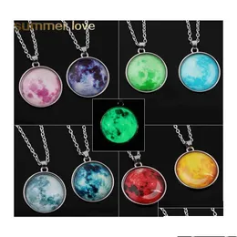 Pendant Necklaces Galaxy Neba Moon Luminous 8 Colors Fashion Glass Cabochon Sier Chain Necklace Glow In The Dark Jewelry Drop Delive D Dhbqq