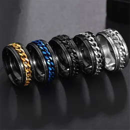 Band Rings European and American Fashion Men's Hip-hop Titanium Steel Rotating Chain Link Punk Personalized Stainless Steel Party Ring J230817