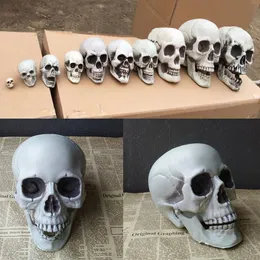 Decorative Objects Figurines 1Pcs Plastic Skull Head Figurine Statue Artificial Scary Bone Skeleton Sculpture for Bar Party Home Halloween Decor 230816