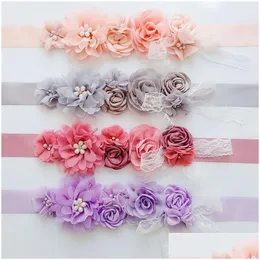 Sashes Pink White Blue Purple Fashion Flower Belts Pearl Bow Belt Bridal Ribbon Sash Party Bridesmaid Dress Drop Delivery Events Acce Dhpyg