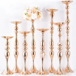 Tall Wedding Centerpieces Gold Candle Holder Flower Vase , White Metal Silver Flowers Stand for Party Tables Decorations 945