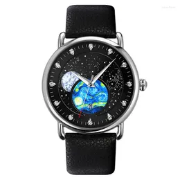 腕時計SDOTTER UTHAI CQ146 EARTH STARRY OIL PAINTE DIAL QUARTZ WATCH MEN'S WASTROOF STEEL BELT FASHION WATC