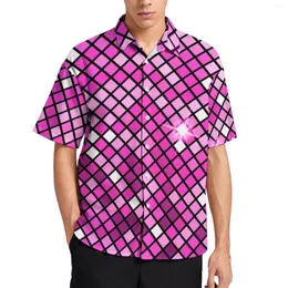 Camisas casuais masculinas abstrata disco bola de férias camisa de férias rosa impressão de mosaico havaiano y2k blusas de manga curta Tops de plus size plus size