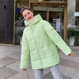 Women's Down Parkas Crriflz Autumn Women's Fashion Parka Hooded Solid Color Women's Jack -dragkedja Lossa Full matchande kort bomullsrock Z230817