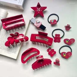 Hair Clips Lin Shan Geometric Design Lovely Rhinestones Wine Red Acetate Claw Mini Bangs Clip Ring Fashion Accessories