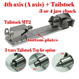 Wysokość środka 65 mm 4th A AIXS CNC Rotary Axis Tailstock MT2 3 4 Jaw Chuck 80 mm dla maszyny grawerowania routera CNC