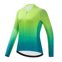 Racing Jackets HIRBGOD High Quality Long Sleeve Cycling Jersey Women Maillot Bike Green Printing Mountain Shirt With Reflective Effect MTB