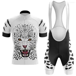 Rennsets weiße Leoparden -Radsport -Set Bib Shorts Bike Jersey Rad Hemd Kurzarm Kleidung Zyklus Downhill MTB Mountain Anzug