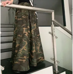 Podstawowe sukienki swobodne vintage kamuflażowe spódnica Y2K Streetwear High talia Długie spódnice Kobiety przyczynowe przyczynowe Linia Maxi luźne wiele dużych rozmiarów SASI 230817