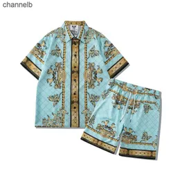 Men's T-Shirts Men's Casablanca Style Summer Hawaiian Shirt Men Vintage Luxury Palace Digital Print Short Sleeve Shirt and Shorts Set for Beach HKD230817