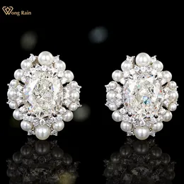 Urok Wong Rain Luxury 100 925 Sterling Srebrny Owalny Laborator White Sapphire Pearl Creła Studs Kolki